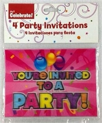 PARTY INVITATIONS, GIRL, HOLOGRAPHIC, 4/PACK