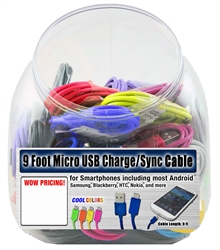 MICRO USB CABLE 9' ASST COLORS