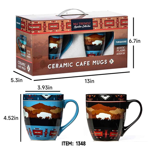 Ceramic Coffee Mugs Rustic Bison Design