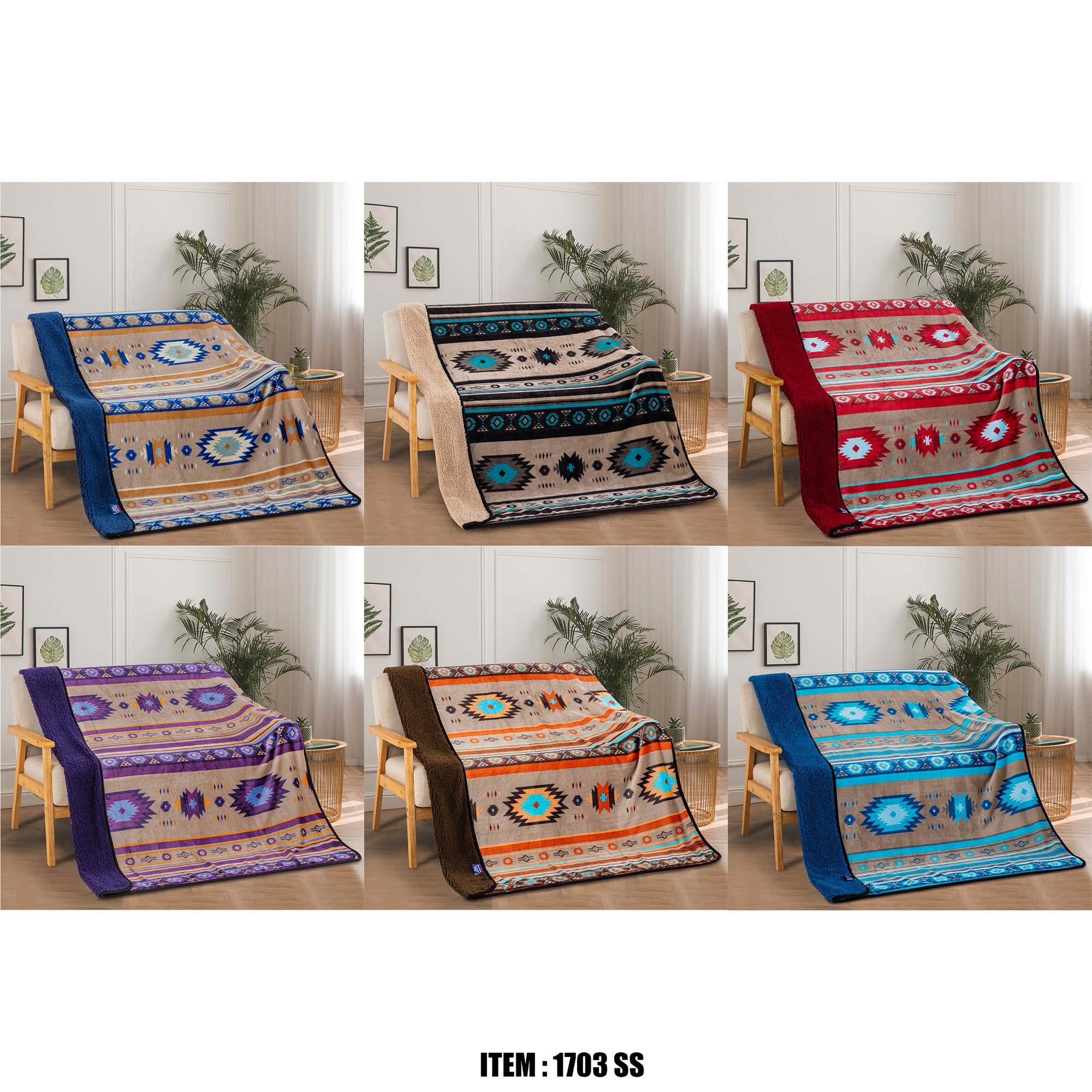  SEDONA SKY, SHERPA LINED THROW BLANKET50X60