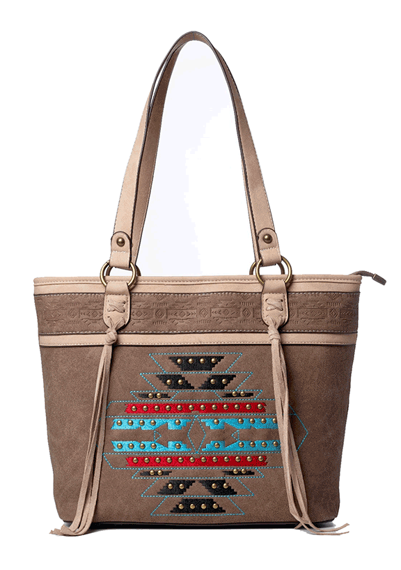 SOUTHWEST SHOULDER BAG, FAUX SUEDE